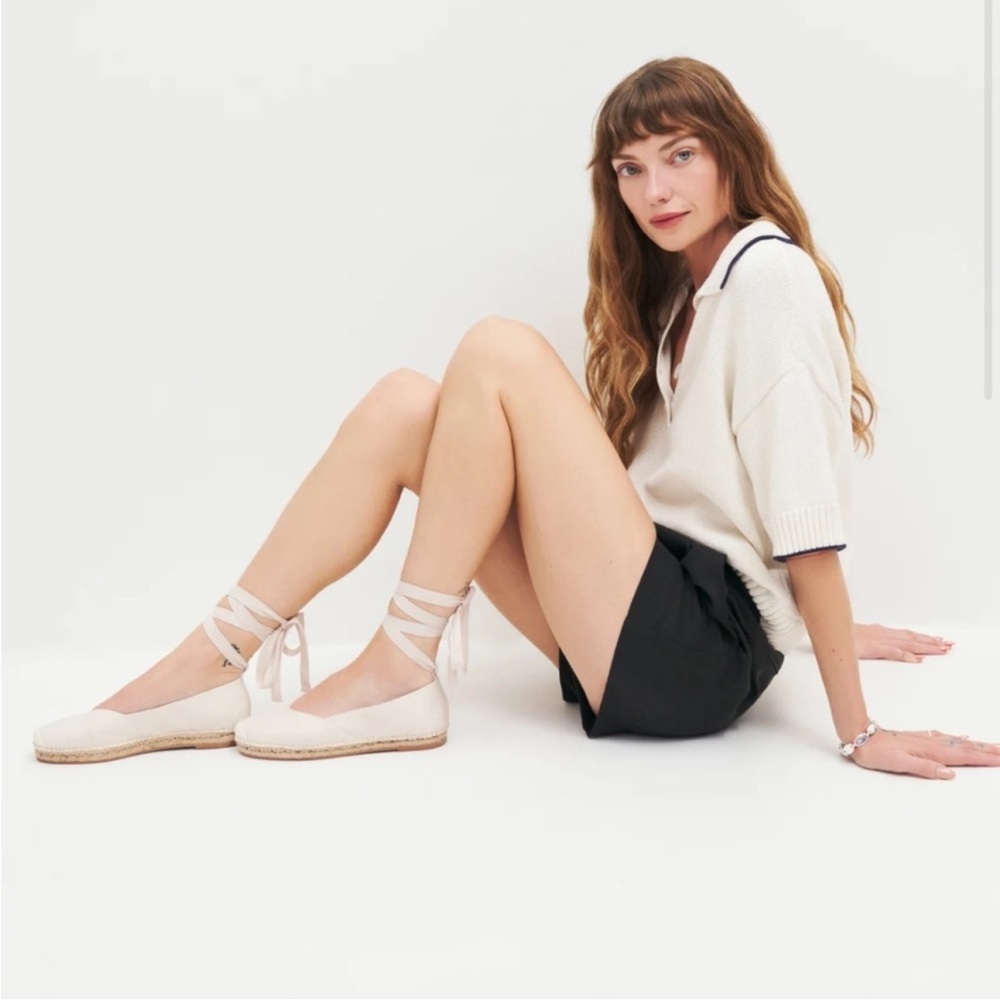 Reformation Cream Lace-Up Espadrilles